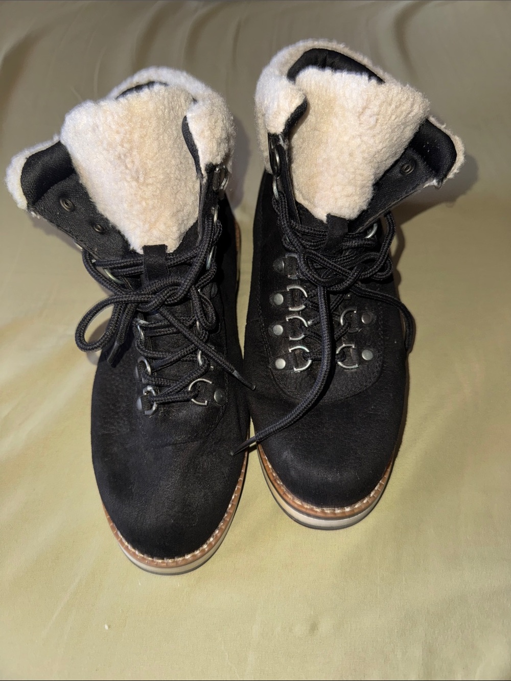 White Mountain Black Suede Lace-Up Shearling-Trim Winter Boots - Picture 6 of 6